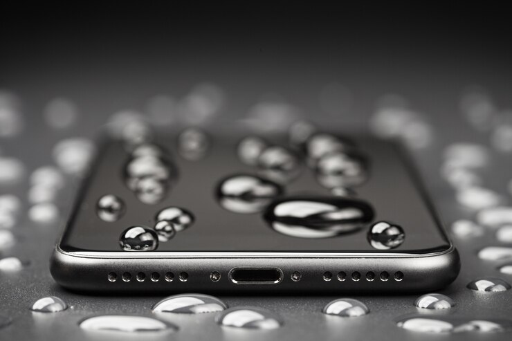 Photo close-up phone be waterproof shot on black background