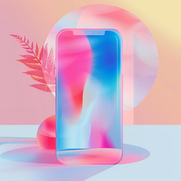 Photo a close up of a phone with a pink and blue background generative ai