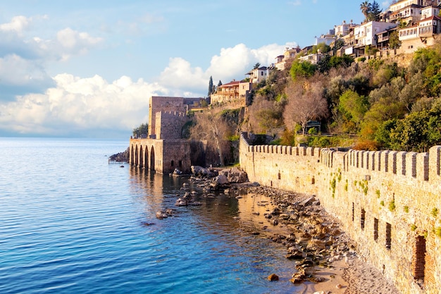 Close up photo of alanya antalya red tower