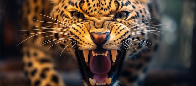 close up photo angry leopard background