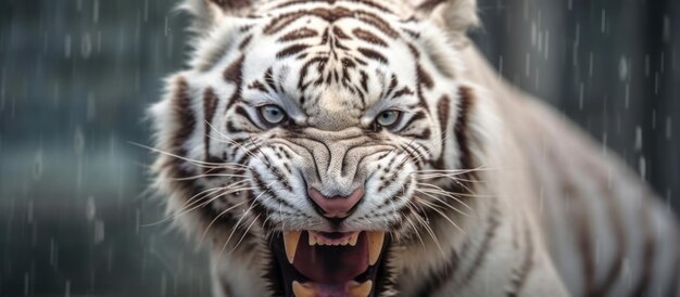 close up photo angry white tiger background