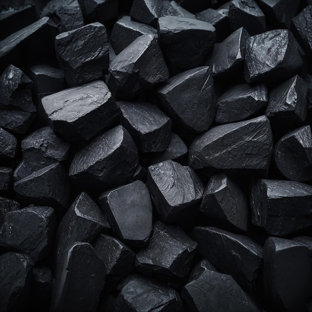 Close up photo of a black coal chunks pile