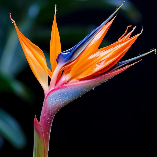 Foto una foto ravvicinata della fioritura su un uccello del paradiso fiore da un profilo di vista laterale