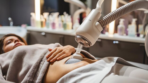 Close up photo of a cryolipolysis fat treatment procedure at a salon