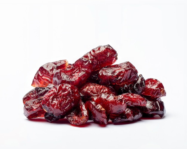 Close up photo of dried red cranberry on isolated background