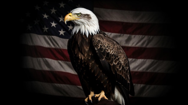 Close up photo of Eagle and American flag Independence day banner