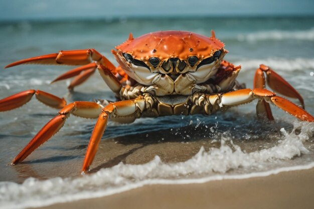 Photo close up photo funny little crab with big eyes marine mammal on the island of koh samui in thailan