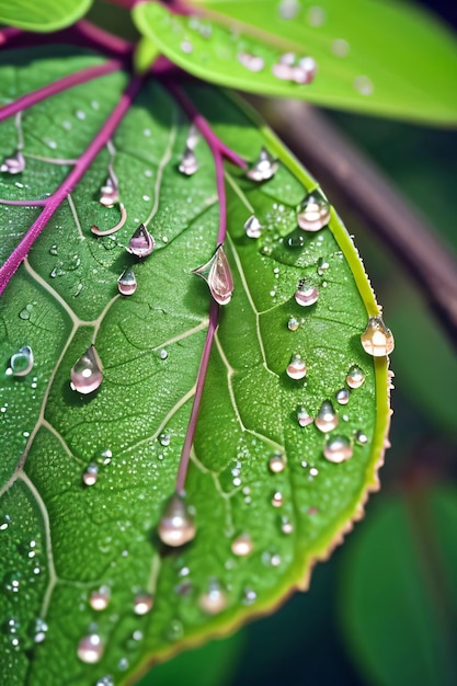 Close up photo of the leaves with water drops macro shot