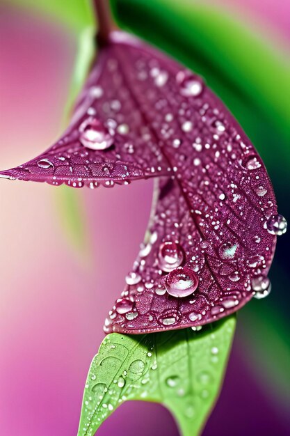 Close up photo of the leaves with water drops macro shot