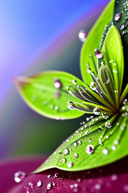 Close up photo of the leaves with water drops macro shot