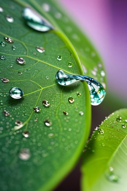 Close up photo of the leaves with water drops macro shot