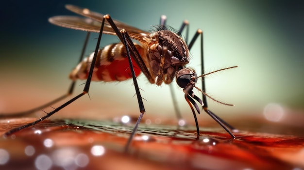 Close up photo of a Mosquito sucking blood from skin