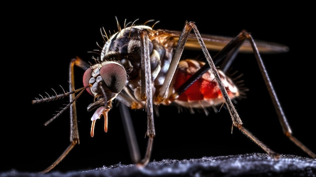 皮膚から血を吸う蚊のクローズアップ写真