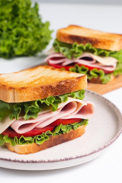 Фото Крупный план американского клубного сэндвича. концепция быстрого питания.