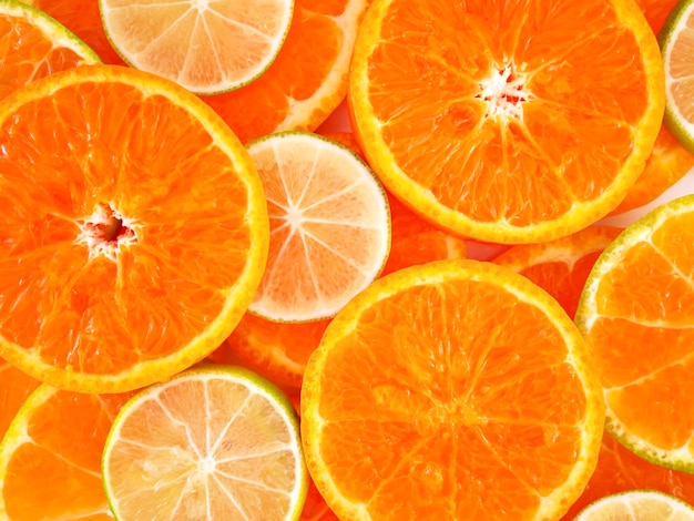 Close up photo of orange and lemon slices