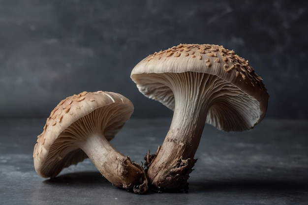 Close up photo of oyster mushroom on grey background