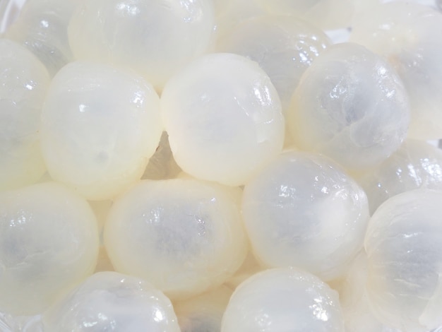 Close up photo of peeled fresh longan