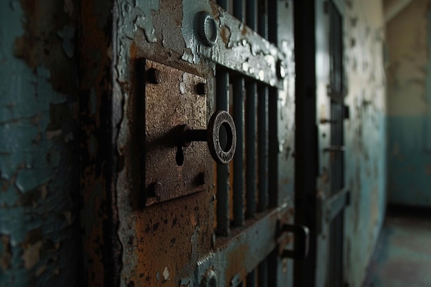 close up photo of prison cell door bokeh style background