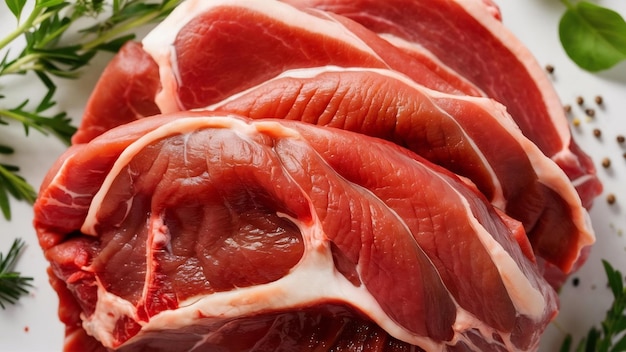 A close up photo of raw succulent meat showcasing the natural shades of red and pink