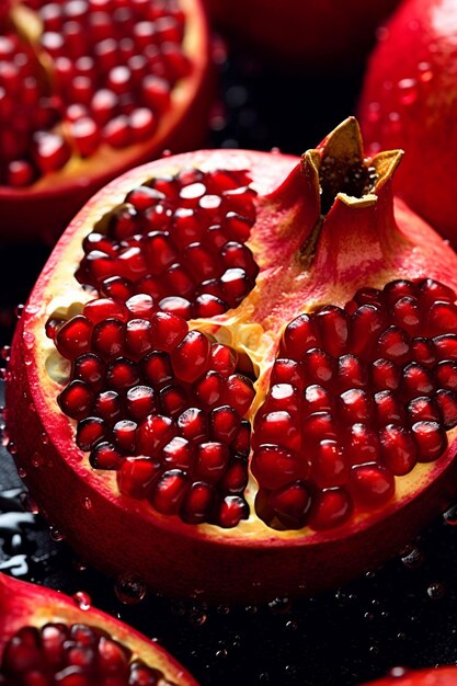 Close up photo of sweet red pomegranate generative ai