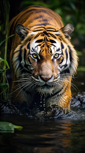 水中のトラのクローズアップ写真