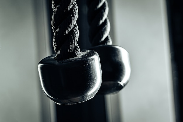 Close up photo of a tricep rope gym equipment