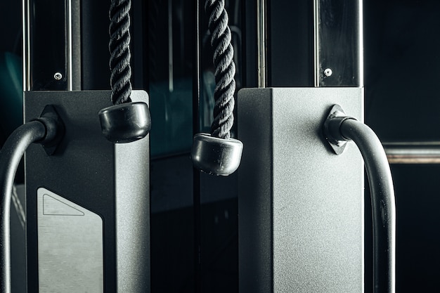 Close up photo of a tricep rope gym equipment