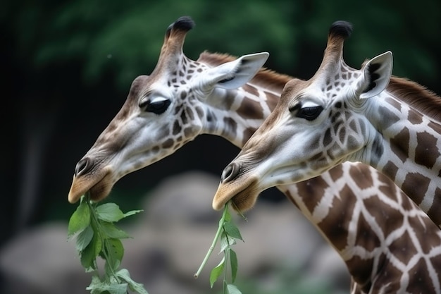 A close up photo two giraffe in zoo nature