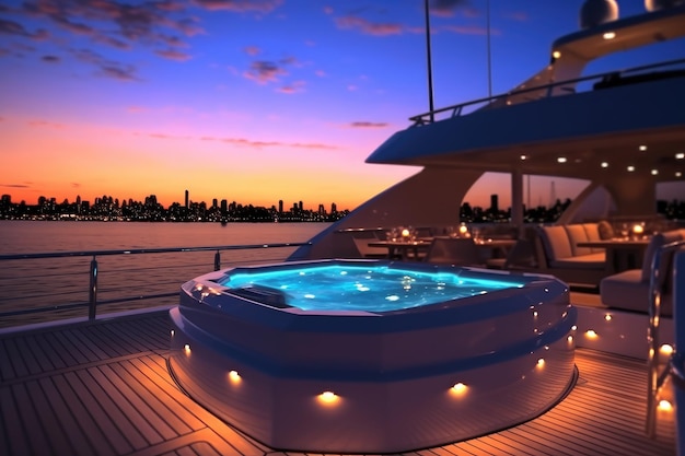 A close up photo of the yacht's jacuzzi showcasing its elegant design and inviting atmosphere Generative AI