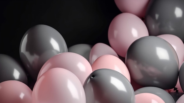 Close up the photo zone from pink and grey balloons with white copy space for your text