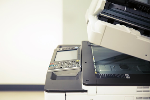 Photo close up the photocopier office equipment workplace