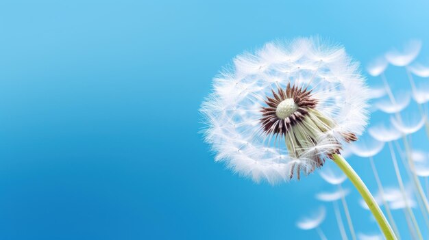 Photo close up photograph dandelion flower on blue background