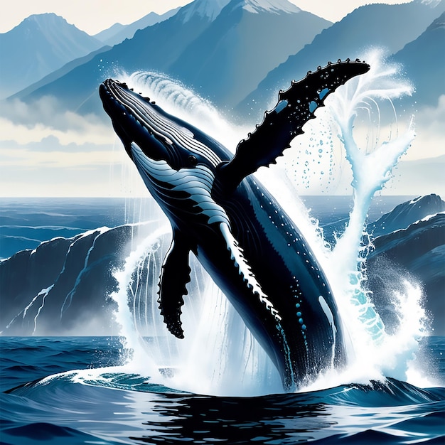 a close up photograph of a majestic humpback whale breaching the surface of the ocean showcasing