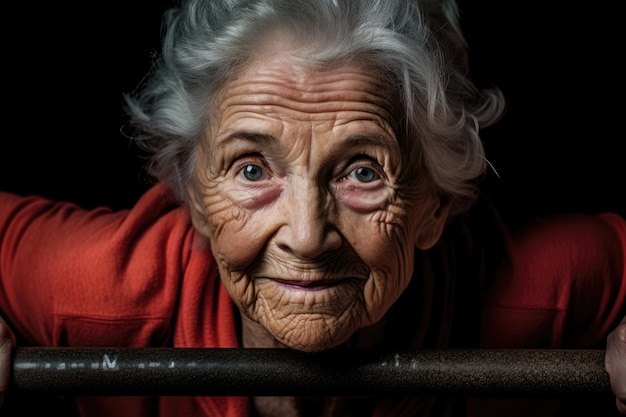 Close up photograph An old elderly woman as she engages in a sport exercise routine Generative AI