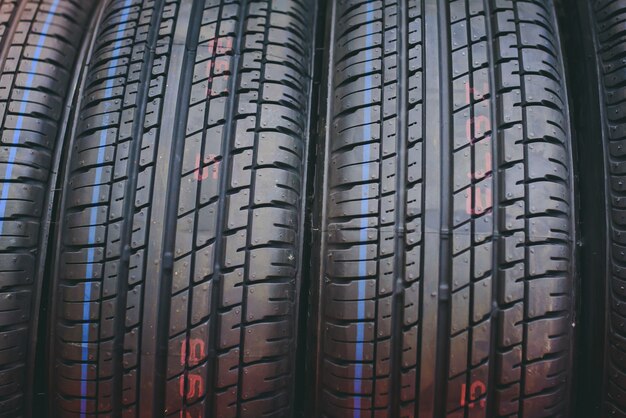 Close-up photos of car tires, background tires