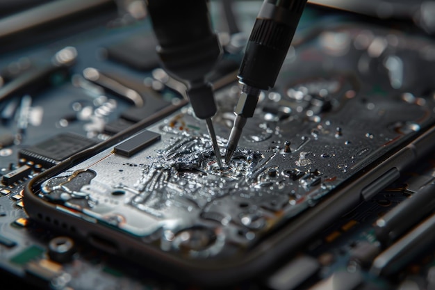 Photo close up photos of mobile phone repair process