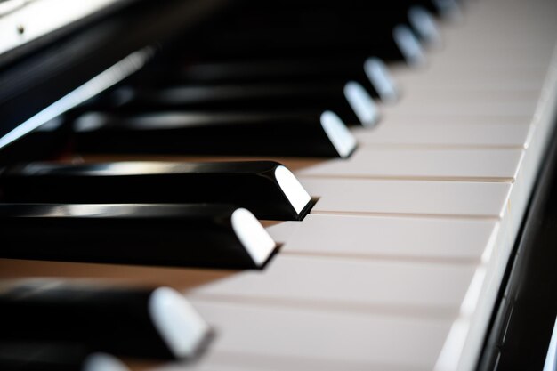 Foto prossimo piano dei tasti del pianoforte