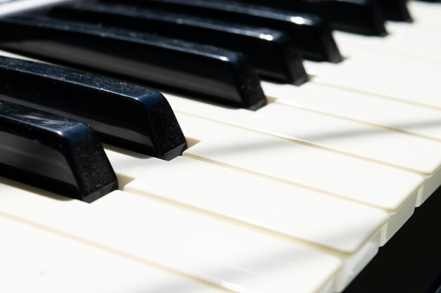 Foto prossimo piano dei tasti del pianoforte