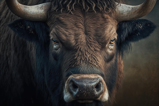 Крупный план быка буйвола. И хорошее, и плохое. Изобразительное искусство Синцеруса Каффера.