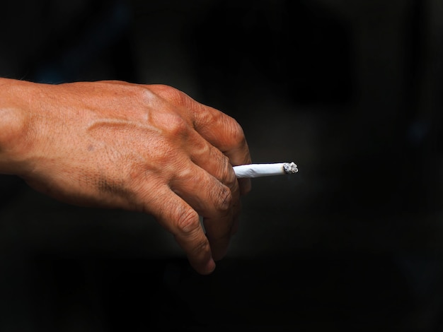 Close up picture of cigarette with hand