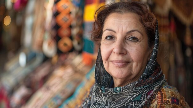 Близкий взгляд на женщину-предпринимателя с Ближнего Востока в завесе