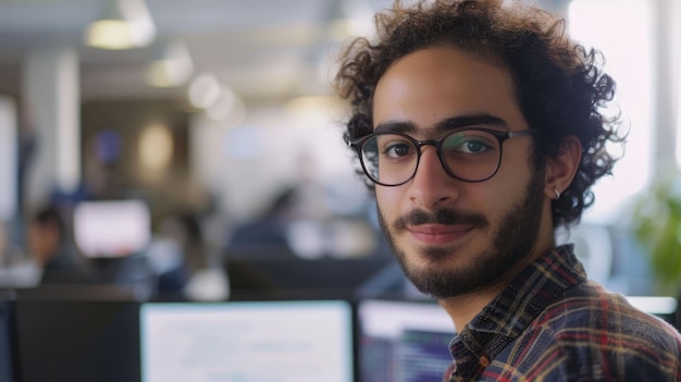 Photo the close up picture of the middle eastern software developer in office aig