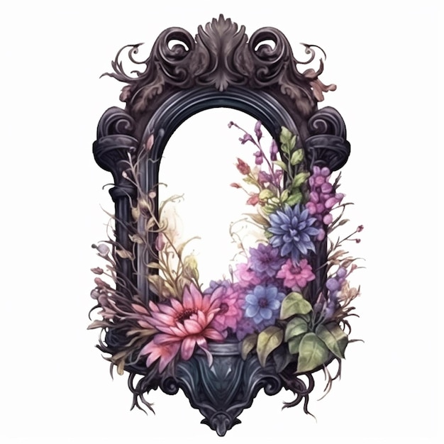 꽃이 있는 거울의 사진의 클로즈업