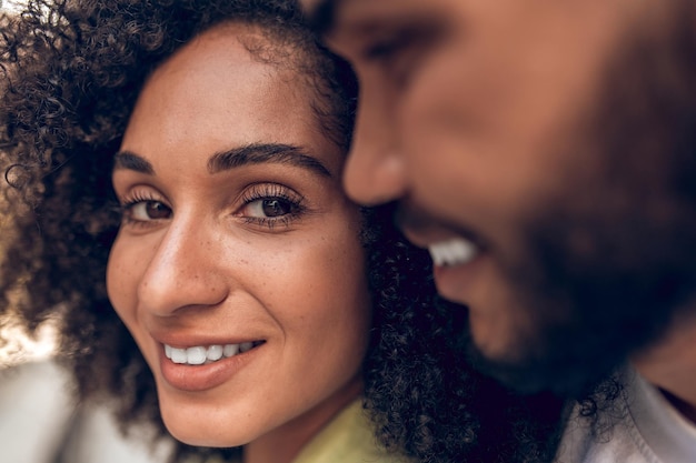 Close up picture of woman and man in love