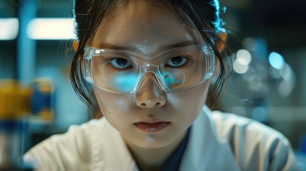 The close up picture of young female scientist experimenting inside lab aig