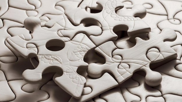 Фото Близкие изображения четырех белых кусочков головоломки