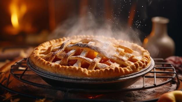 Photo close up of a pie on a rack