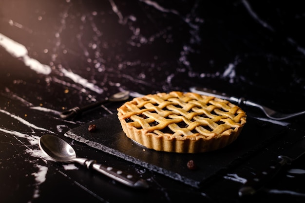close-up of pie on table