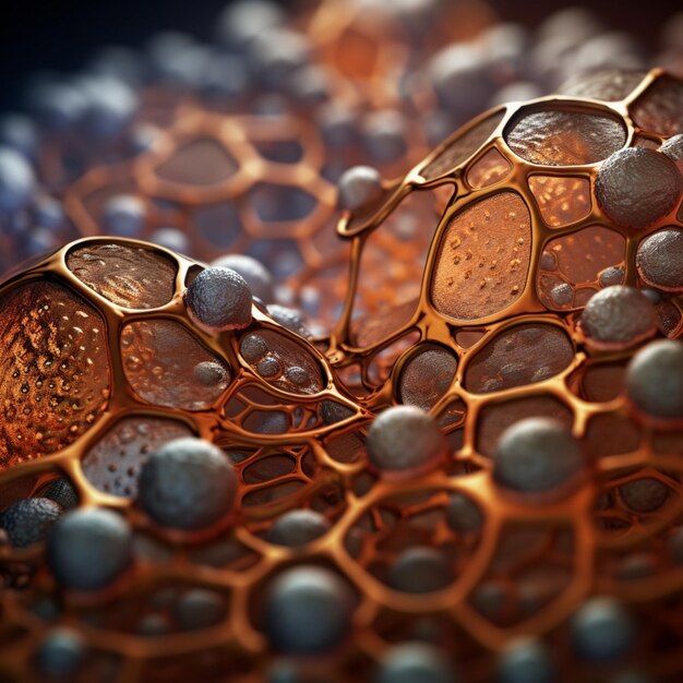 A close up of a piece of copper with small bubbles and tiny bubbles.