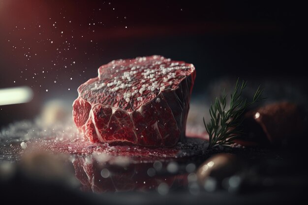 Close up of piece of meat on table Generative AI